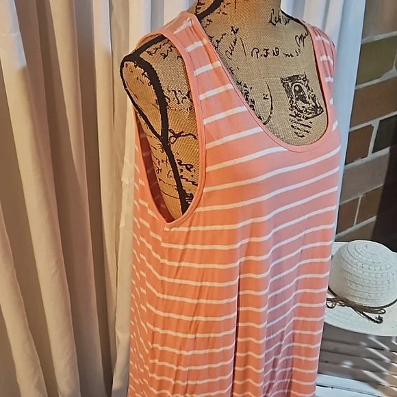 ZENANA PREMIUM CORAL/ORANGE WITH WHITE STRIPES SIZE 2X - Picture 2 of 3